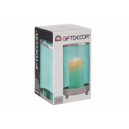 Base Vela Cristal Azul y Metal Plata Giftdecor 9.7x16.5x9.7 cm (8 Unidades)