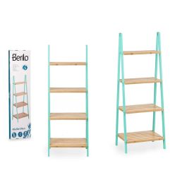 Berilo Estanteria Escalera 4 Estantes Bambu y Madera Pino, Color Menta y Natural, 40x109.3x30cm