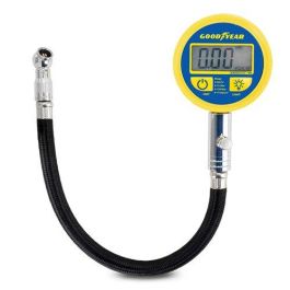 Goodyear GOD0002 Manómetro Digital para Presión de Neumáticos con Tubo, Auto ON/OFF y 4 Unidades (PSI, BAR, KPA, KGF/CM2), Precisión +/-1 PSI