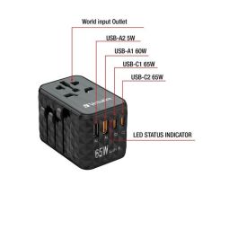 Verbatim Adaptador Universal De Viaje con 2 USB-C y 2 USB-A, Carga Rápida, Compatible con 180 Países