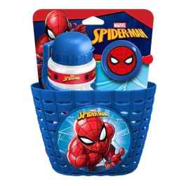 Disney Spider-Man Set Papelera, Botella y Timbre para Bicicleta y Scooter