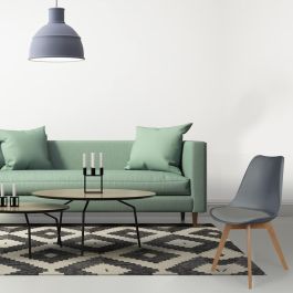 Home Deco Factory Silla COPENHAGUE Acolchada Gris Diseño Escandinavo Patas Madera Haya 49x58 cm