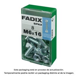 Fadix Caja 8 Unidades Tornillo Métrico Cabeza Hexagonal + Tuerca Cincada M6x16mm