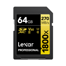 Lexar LSD1800064G-B2NNU Tarjeta SDXC 64 GB UHS-II U3 V60 1800x Velocidad 270 MB/s Lectura Clase 10 Resistente Negro