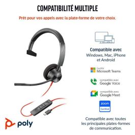 Poly Blackwire 3310 TAA Headset Certificado Microsoft Teams con Adaptador USB-C/A, Audio Profesional y Diseño Cómodo