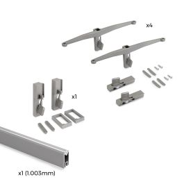 Emuca Kit de soportes para 4 estantes de madera y 1 barra de colgar de longitud 1m Zero, Aluminio y Zamak y Plástico, Pintado color gris piedra