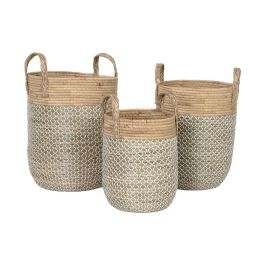 DKD Home Decor Cesta Urban Liah, Set de 3 Cestas Marrón Claro y Blanco de Junco y Seagrass, Acabado Natural, 44x44x63 cm con Asa Precio: 126.98999973. SKU: B1475W465H