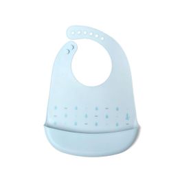 KioKids Babero de Silicona Azul para Bebé con Bolsillo Recogemigas, Ajustable, Impermeable, Fácil Limpieza, +4 Meses