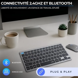 Bluestork BLU3760162055160 Combo Teclado y Ratón Inalámbricos Mini Pack Bluetooth y Adaptador Ultradelgado Ligero para Trabajo Móvil y Remoto
