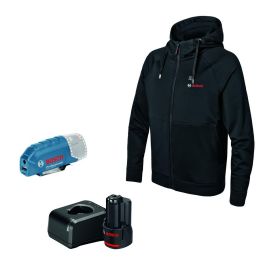 Bosch Professional GHH 12+18V XA + GAA 12V-21 + GBA 12V 2.0Ah + GAL 12V-20 Chaqueta Térmica con Capucha Calefactable 3 Zonas Talla XL USB