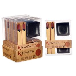 Kinvara Set de Sushi de Cerámica y Bambú Negro 6 Piezas 20x3x27 cm (Set de 12)