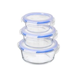Vivalto Set 3 Fiambreras Tapa Redonda Vidrio y Plástico Transparente y Azul 17.5x17.5x11 cm Capacidad 950+620+400 ml (Set de 8)