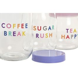 DKD Home Decor Bote Moderno de Cristal y PP Rosa Lila 11x20.3x11 cm Set 3 Piezas 1.5L/1L Apto Lavavajillas