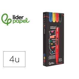 Rotulador Liderpapel Acrylic Base Agua Todo Tipo De Superficie Punta Redonda 3 mm Caja De 4 Unidades Colores