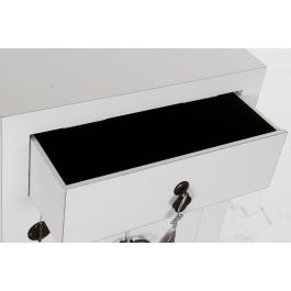 DKD Home Decor Mesita de Noche Oriental Blanca/Plateada 34x66x45 cm Abeto y MDF con 1 Cajón y 2 Puertas Colección Honami