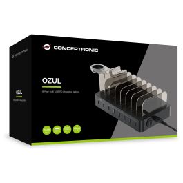 Conceptronic OZUL02B Estación de Carga 75W con 2 Puertos USB-C PD 3.0 y Soporte Apple Watch, 6 Puertos USB-A, Carga Rápida para Nintendo Switch, iPad, iPhone, Samsung
