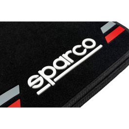 Sparco SPCF508RD Alfombras de Moqueta Negras con Franja Roja - Juego 4 Unidades, Universales, Antideslizantes, Talonera de Goma