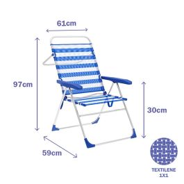 Marbueno Silla Plegable 5 Posiciones Aluminio Rayas Azul y Blanco Playa y Piscina 59X61X97 cm 10315