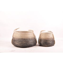 DKD Home Decor Cestas Balines de Seagrass Natural y Gris 52x40x52 cm Set de 2