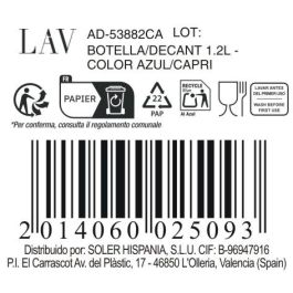 LAV Botella 1.2 litros, Color Azul/Capri, Ø 6.8 x 25 cm (12 Unidades)