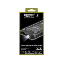 Sandberg Survivor Powerbank 10000 mAh PD20W, Batería Externa Impermeable y Resistente, Carga Rápida Qi Inalámbrica para Smartphones y Dispositivos