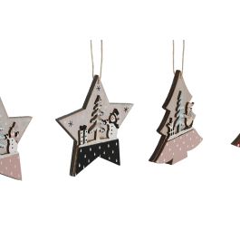 DKD Home Decor Decoracion Colgante Navidad Tradicional Rosa Rojo Madera Set de 6 Piezas 1.5 x 9 x 23 cm