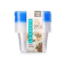 Set 8 Fiambreras Leknes 880 ml, 14.5x16.5x14.5 cm, Azul/Transparente, PP (8 Unidades) Set 8 Fiambreras Leknes 880 ml, 14.5x16.5x14.5 cm, Azul/Transparente, PP (8 Unidades)