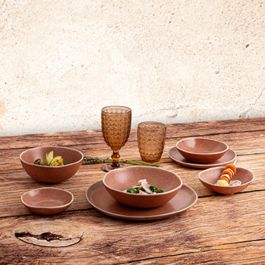 Bidasoa Bol Cerámico Irregular Gio Terracota con Relieves Orgánicos y Filo de Color 16x6,5 cm - Pack 6 Unid. Apto Lavavajillas/Microondas