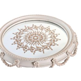 DKD Home Decor Centro Mesa Neoclásico Blanco Dorado, de Resina y Espejo, 24.5x24.5x20 cm