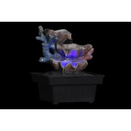 DKD Home Decor Fuente Oriental de Resina con LED y Concha Azul Gris 13x13x18 cm - Pack de 4 Unidades Surtidas