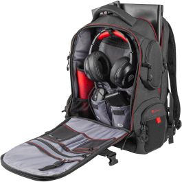 GENESIS Pallad 550 Mochila Gaming para Portátiles 17.3 pulgadas, Negro Rojo, Resistente al Agua y Golpes, con Múltiples Compartimentos