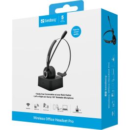 Sandberg Wireless Office Headset Pro Auriculares Inalámbricos Bluetooth con Micrófono y Base de Carga Magnética