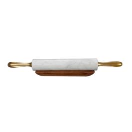 DKD Home Decor Rodillo Glam de Mármol y Acacia Blanco Dorado 48 cm para Cocina Decoración Colección Marmol 2025