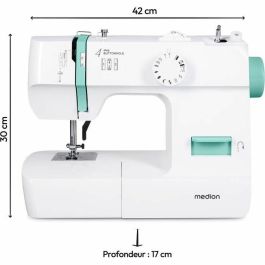 Medion MED4061275230734 Máquina de Coser, 71W, 12 Puntadas, 700 rpm, LED, Turquesa