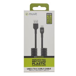 muvit for change cable rizado USB a Tipo C 3A 60w 1,2m negro