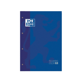 Oxford Recambio Color 1 Din A4+ 80 Hojas 90 gr Cuadro 5 mm 4 Taladros Azul Oscuro