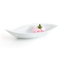 Quid Gastro Fuente Forma Hoja Porcelana 31x14.5x5.5 cm Blanco - Pack 6 Unidades - Apta Lavavajillas Microondas y Uso Profesional