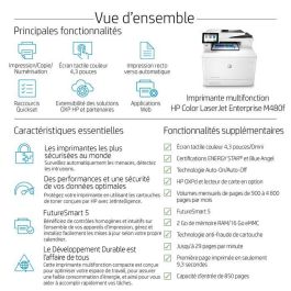 HP 3QA55A LaserJet Enterprise MFP M480f Impresora Láser Color Multifunción, Dúplex, ADF, Fax, 27 ppm, Empresa