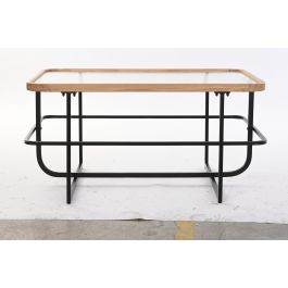 DKD Home Decor Mesa Centro Scandi Negro Natural Metal Cristal 60 x 46 x 90 cm