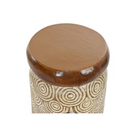 DKD Home Decor Mesita Auxiliar Balinesa de Albasia Natural y Blanco con Diseño de Círculos 29x29x49 cm