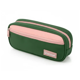 Liderpapel Estuche Portatodo Duo 2 Cremalleras con Bolsillo Frontal, Verde Militar, 220x90x50 mm