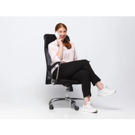 Q-connect Silla de Dirección Base Metal Respaldo Alto Regulable en Altura Piel y Malla Negro