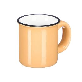 Vessia Taza Cafe 90 Ml con Asa, Borde Negro, Colores Claros Surtidos, Ceramica, 9x6x6 cm (Set de 48)