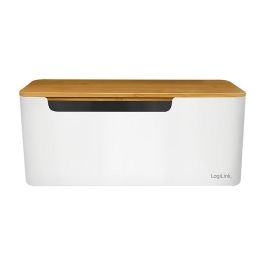 LogiLink KAB0075 Caja Organizadora de Cables con Tapa de Bambú 320 x 140 x 130 mm, Blanca