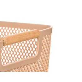 Kipit Cesta de Plástico con Asa de Bambú Beige 36x22 cm (Set de 24)