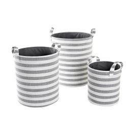 DKD Home Decor Cesta Basicos Gris Blanco 35 x 40 x 35 cm Set de 3 Algodon Rayas