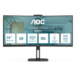 AOC CU34V5CW Monitor 34" 21:9 Wide Quad HD VA 100Hz 1ms USB-C KVM Webcam Altavoces HDMI DisplayPort Plata/Negro Precio: 357.49999945. SKU: S55165427
