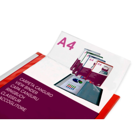 Liderpapel Carpeta 80 Fundas Canguro PP DIN A4 Rojo Translucido Portada y Lomo Personalizable