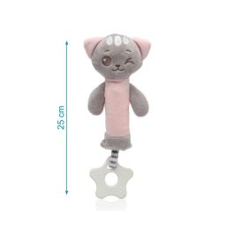 KioKids Sonajero Cricri Gatito Rosa con Mordedor de Silicona y Sonido para Bebés +3 Meses - Alivia Dentición - Colección Dolci Amici
