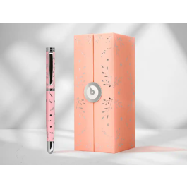 Belius Bella Pluma Aluminio Color Rosa Diseño Plateado Relieve Tinta Azul Caja